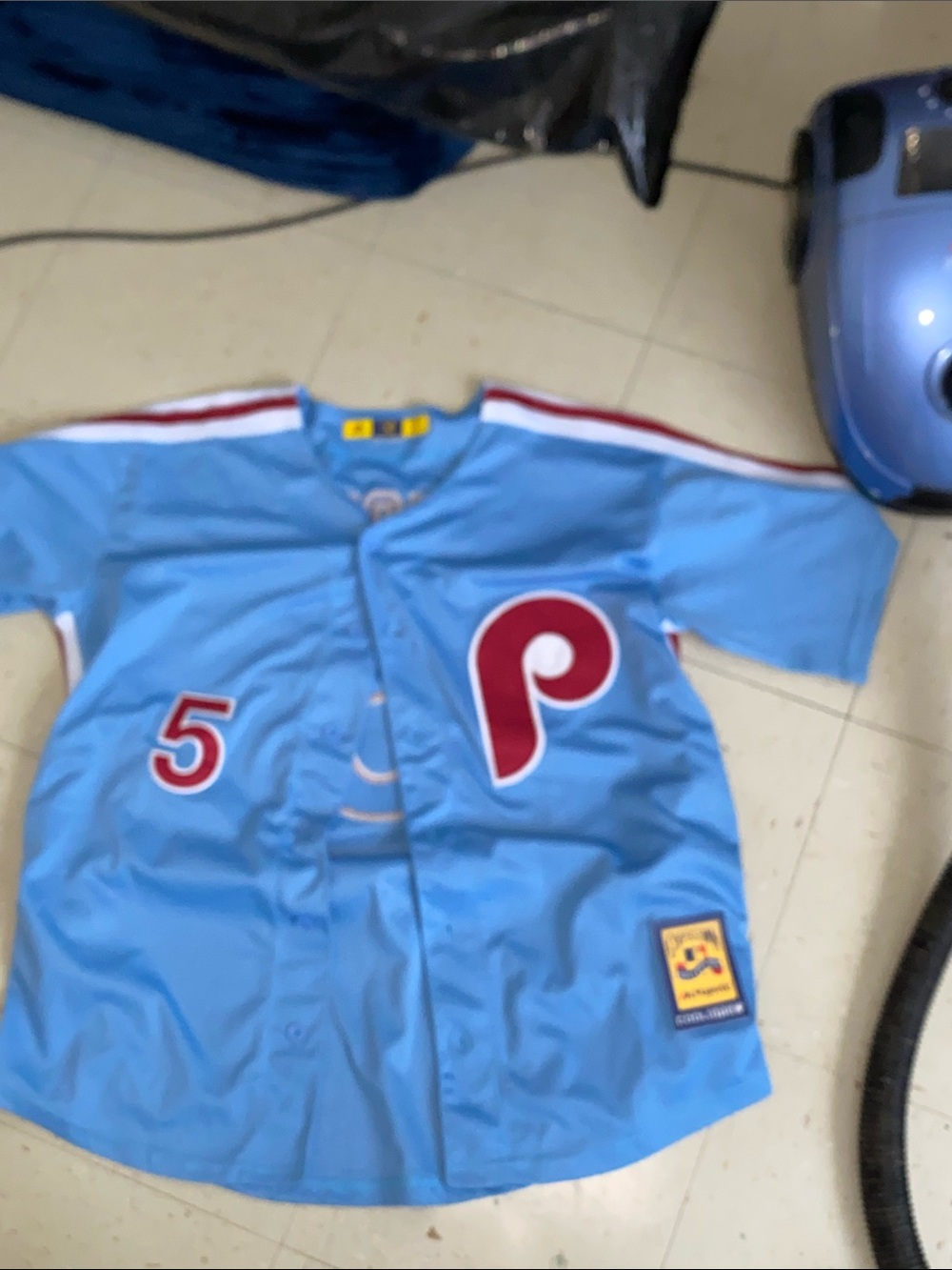 MAJESTIC COOPERSTOWN PHILADELPHIA PHILLIES STOTT #5 BUTTON FRONT JERSEY SEWN